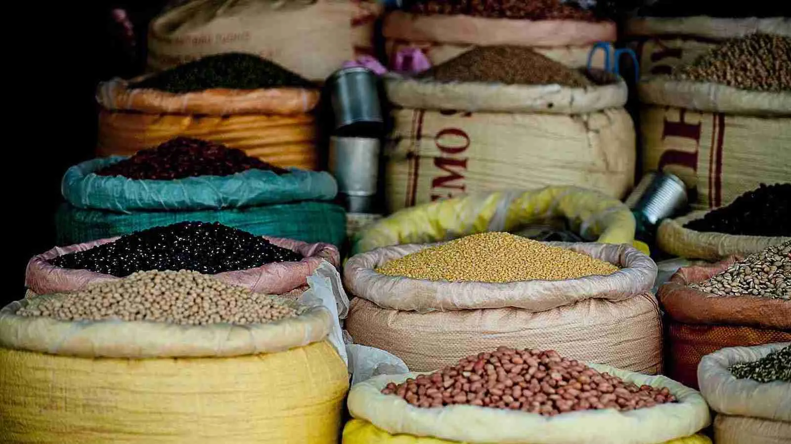 assorted legumes in sacks