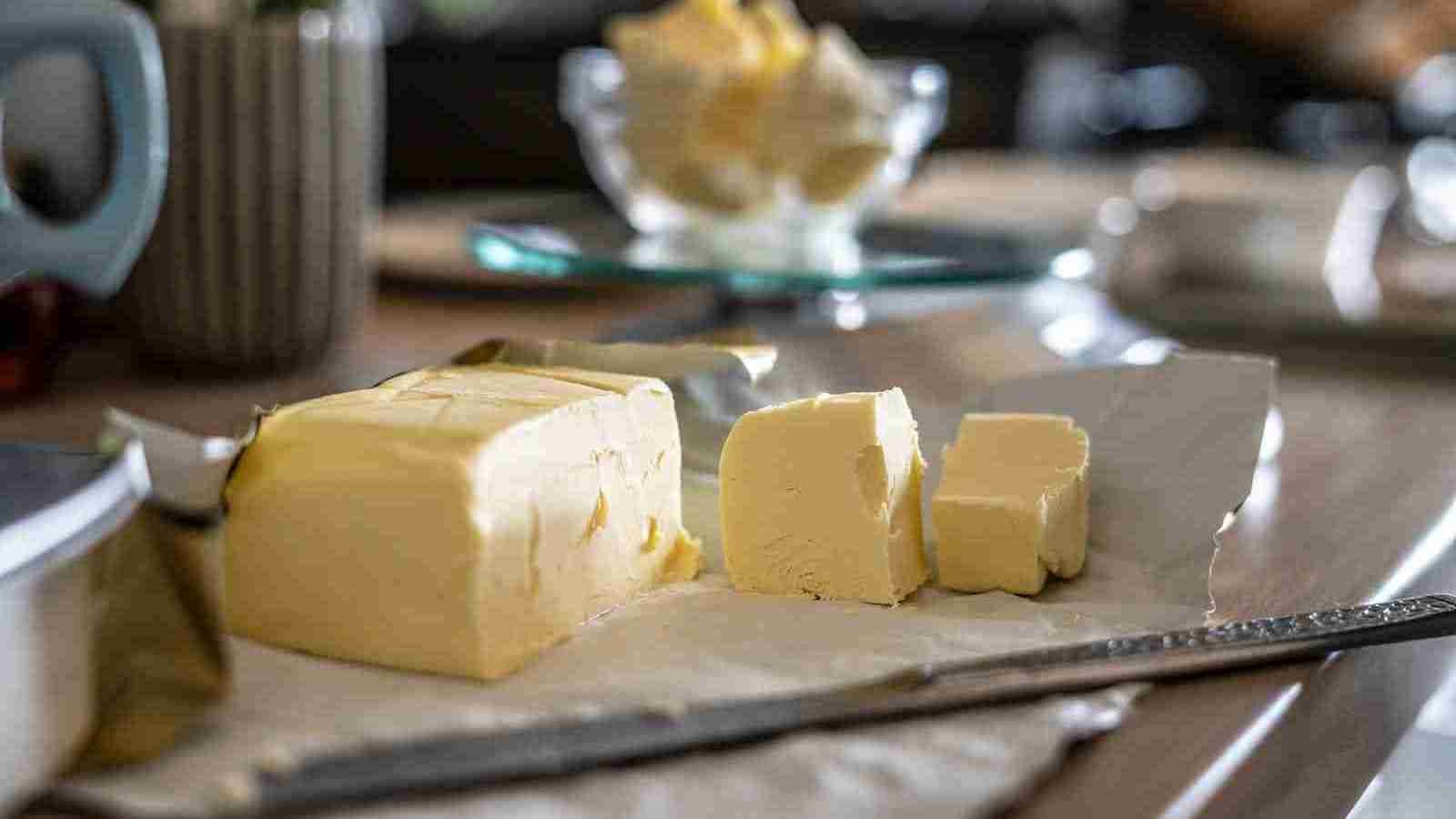 Butter cubes placed on a Table