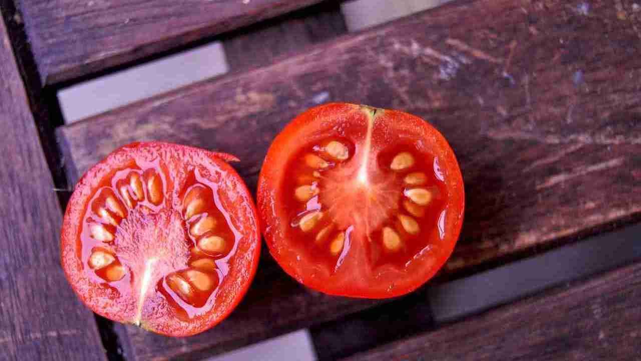 Tomatoes sliced in half.
