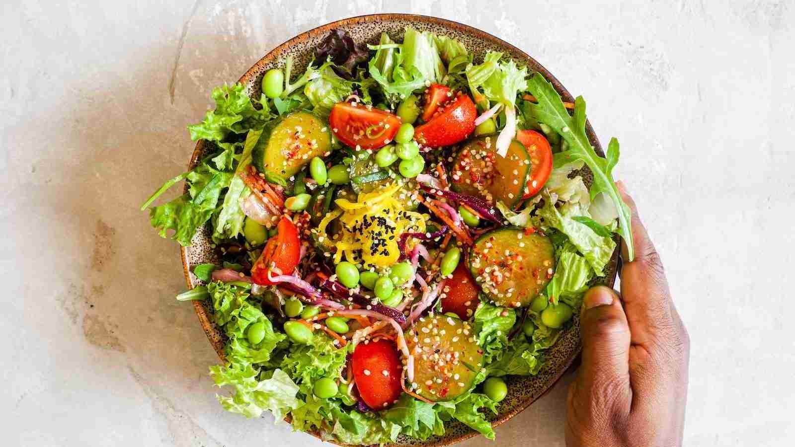 vegetable salad on brown ceramic plate