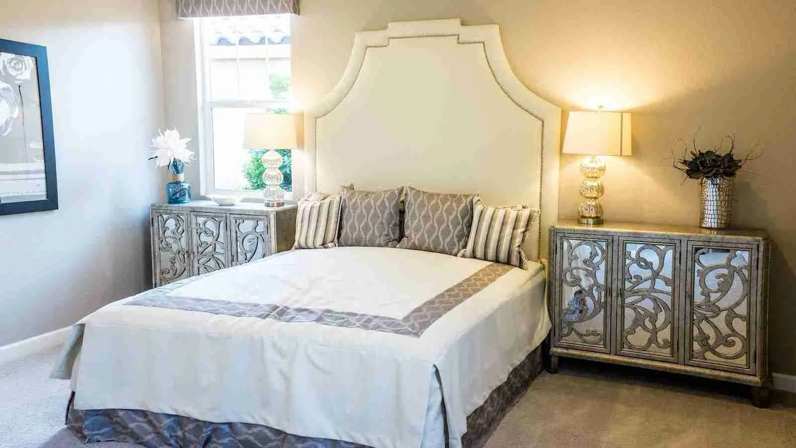 white and grey bedroom interior